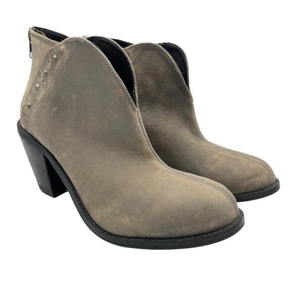 Dingo Gray Leather Nubuck Studded Chunky Block Heel Western Booties Ankle Boots - Picture 8 of 10